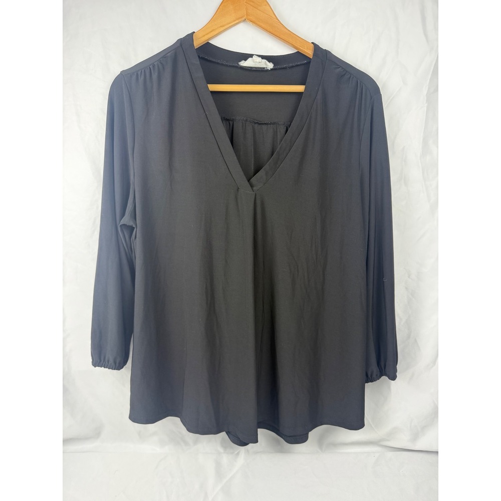 Two by Vince Camuto Black V-Neck Pleated Front Long Sleeve Blouse Size XL